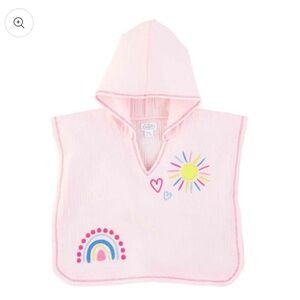 Pink Hooded Kids Swim Cover Up with Rainbow and Sun Design